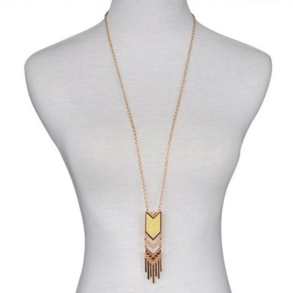 Jewelry - 5 for $25 Gold Color Long Metal Fringe Necklace